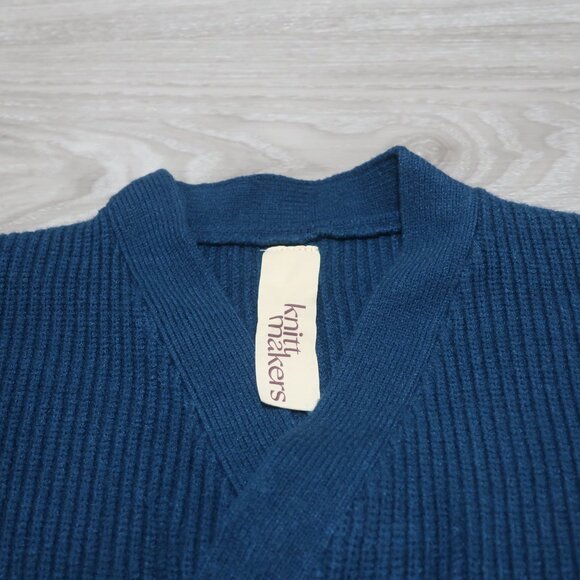 Knit Makers Chunky Knit Teal Wraparound Sweater NWOT S - Picture 3 of 5